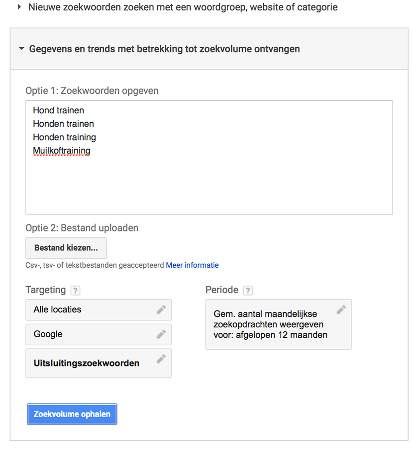 Zoekvolume ophalen
