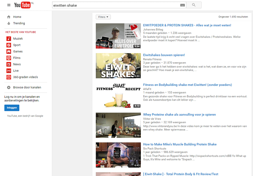 Eiwitshakes op YouTube