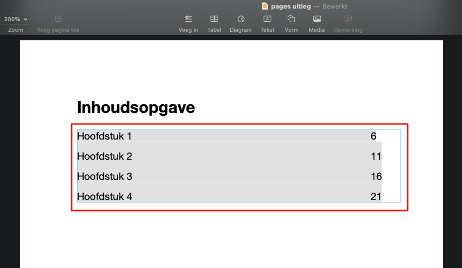 Inhoudsopgave aanmaken in Apple Pages
