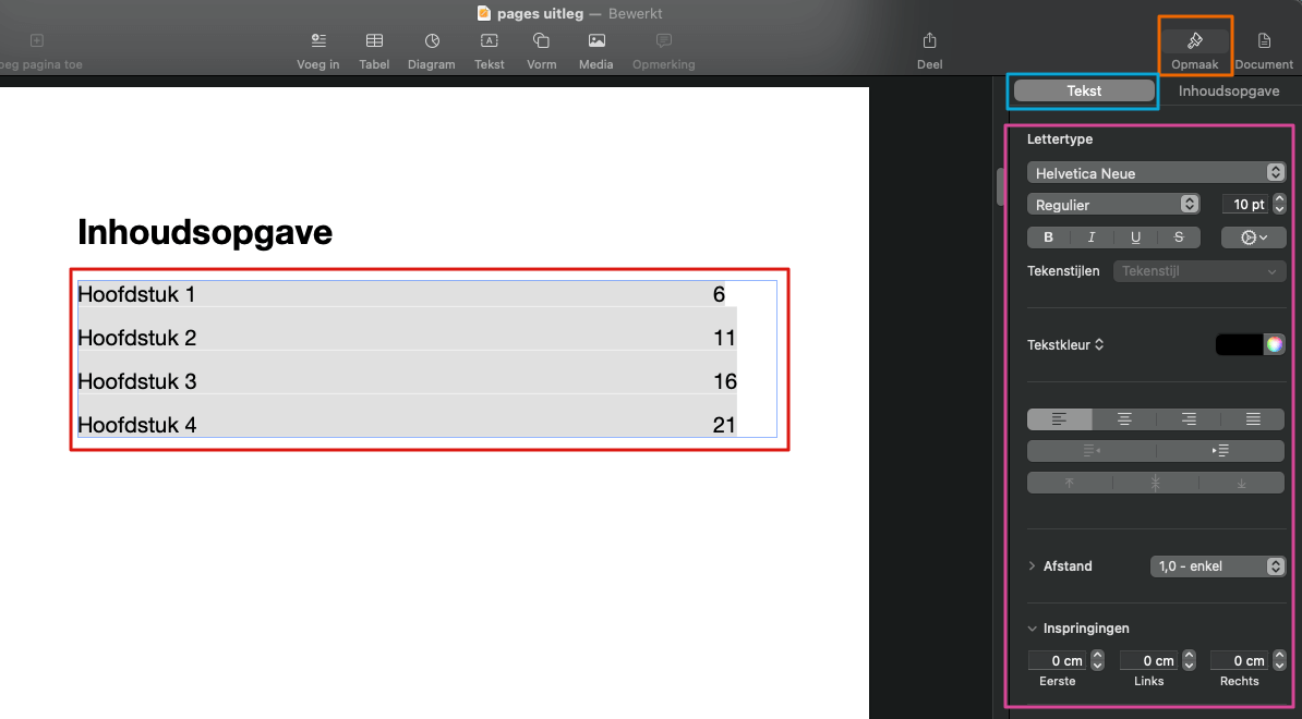 Inhoudsopgave aanmaken in Apple Pages