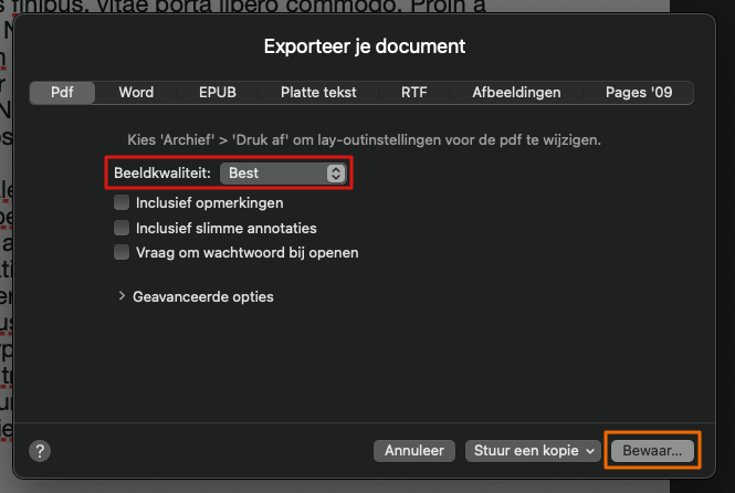 PDF exporteren vanuit Apple Pages - stap 2