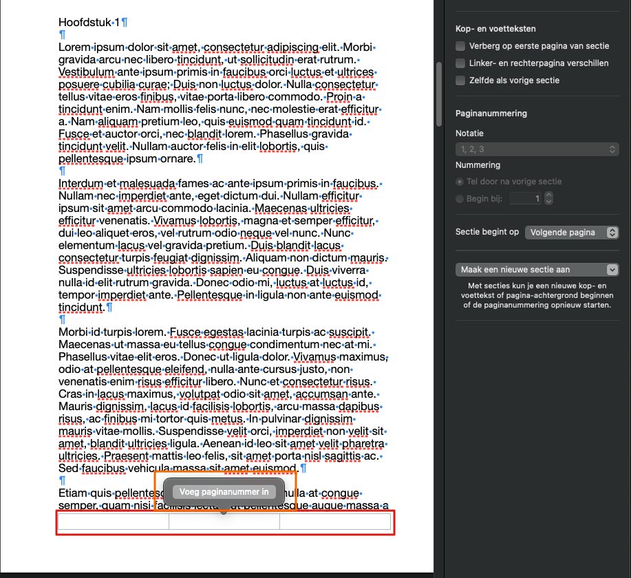 Secties & paginanummers instellen in Apple Pages
